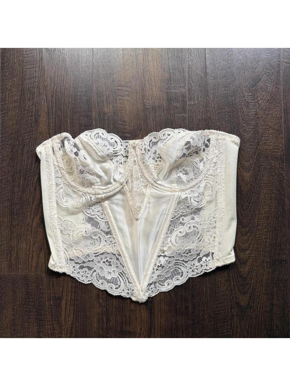 Vintage 90s Christian Dior Cream Bustier Lace Corset Bra Top 34C USA Made